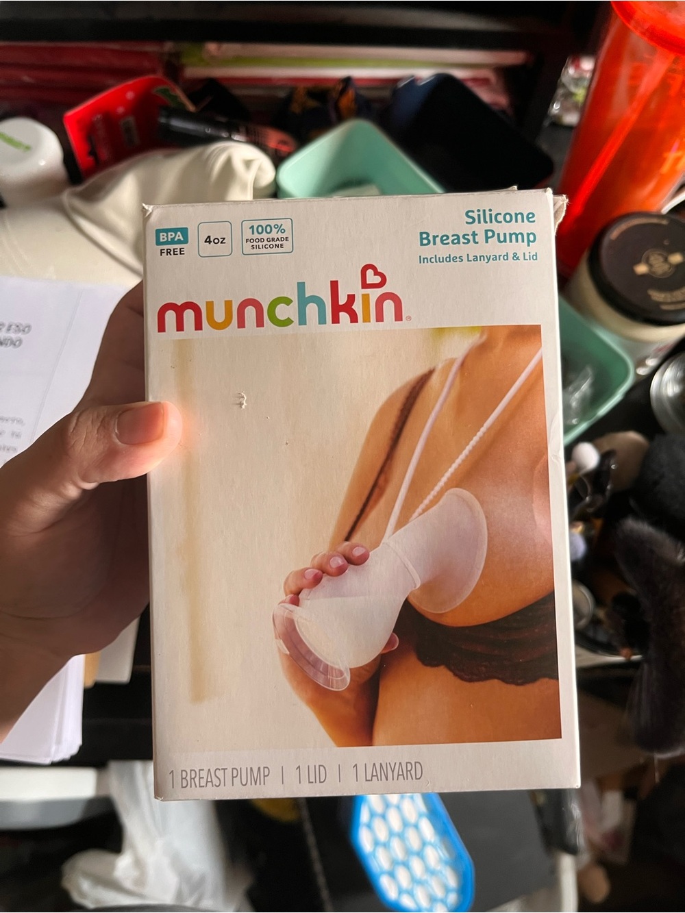 Munchkin Silicone Breast Pump with Blush Pink Lid and Lanyard